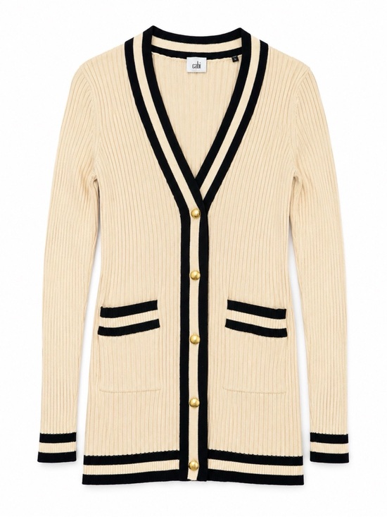 CAbi Sweaters - Cabi Ribbed Cotton Cardigan Sweater Cream Black Gold Button Preppy S